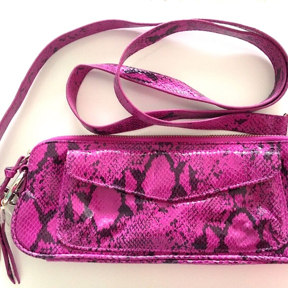 🎉2HP🎉 LATICO Raven Leather Snake Clutch CrossBody Handbag Hot Pink Magenta NWT - Picture 4 of 15